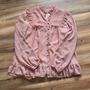 orange creek Dusty Pink Ruffle Button-Front Blouse